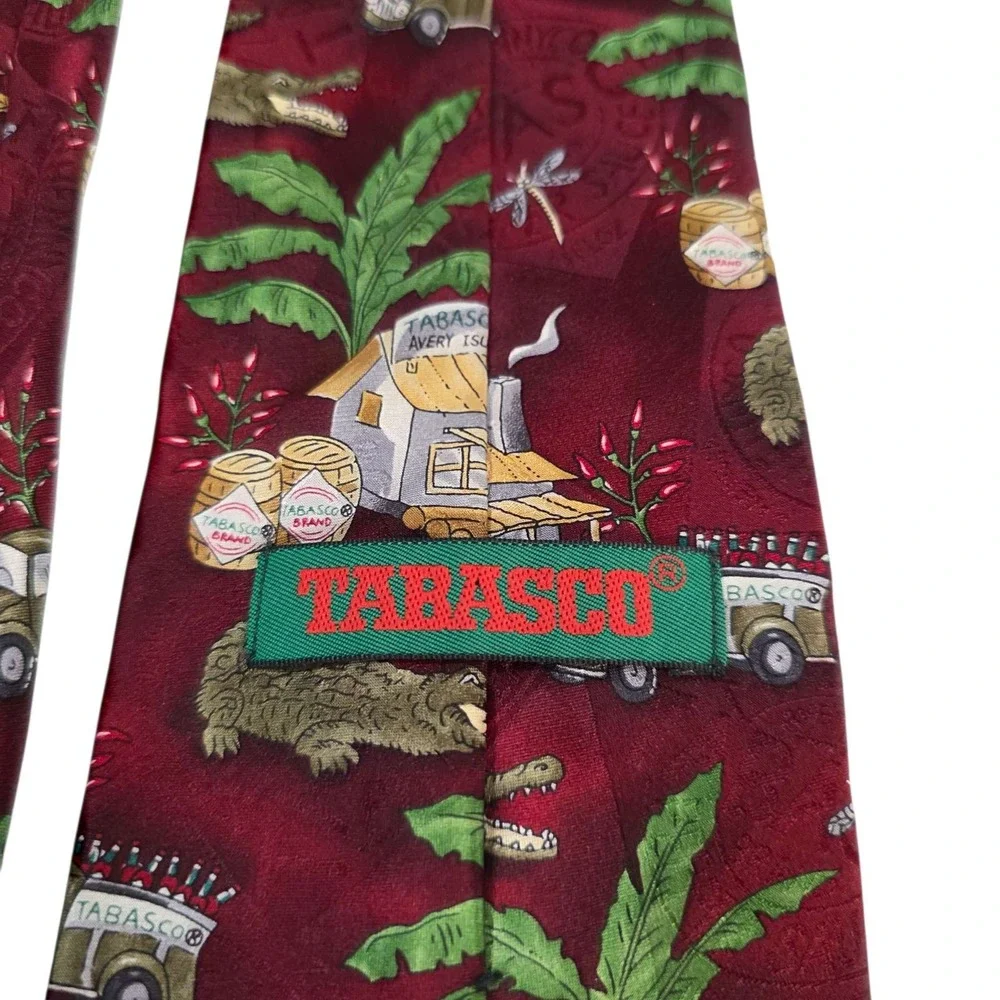 TABASCO Alligator‎ Tropical Scene Silk Necktie Red Burgundy Men's Accessory
